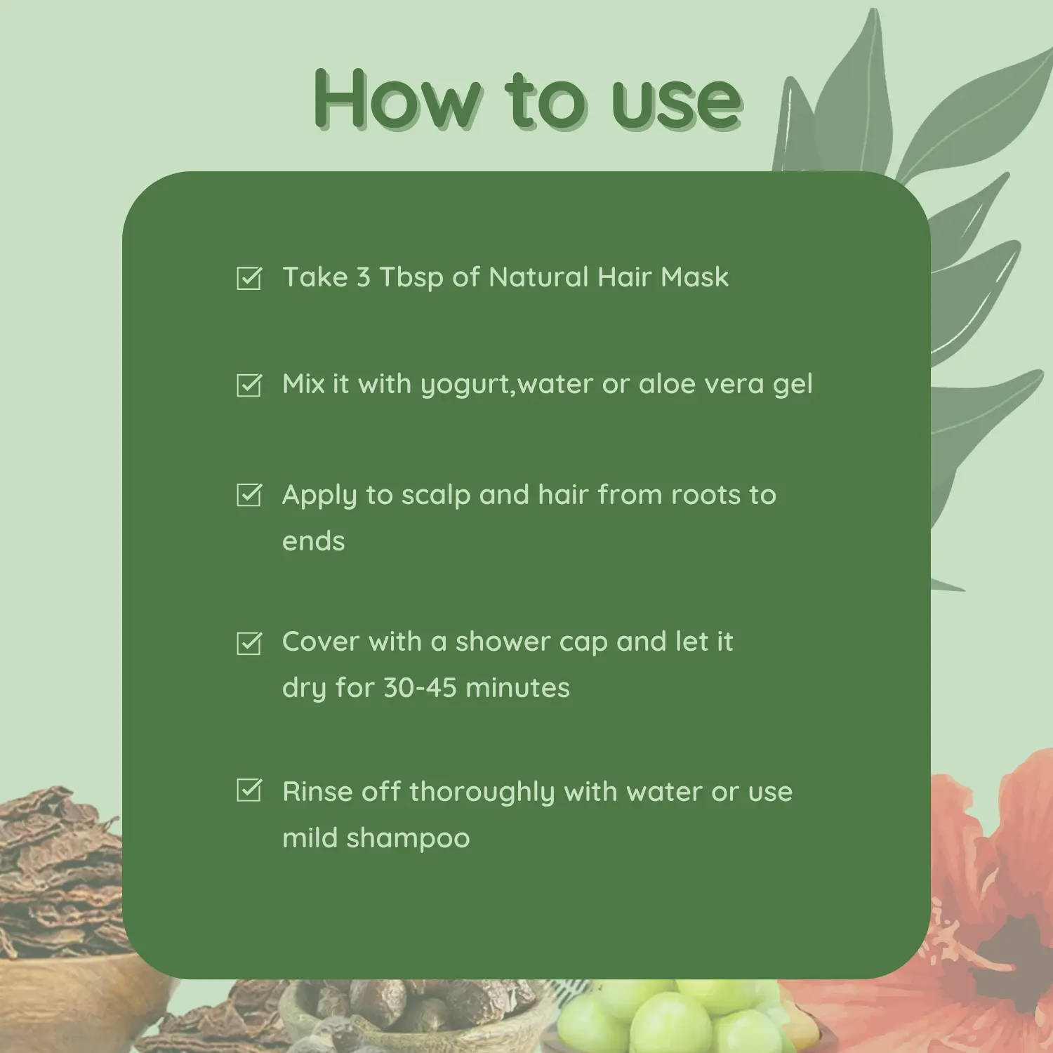 How to Use Get Your Herbs Natural Hair Mask An infographic with simple step-by-step instructions on how to apply the Get Your Herbs Natural Hair Mask for the best results.