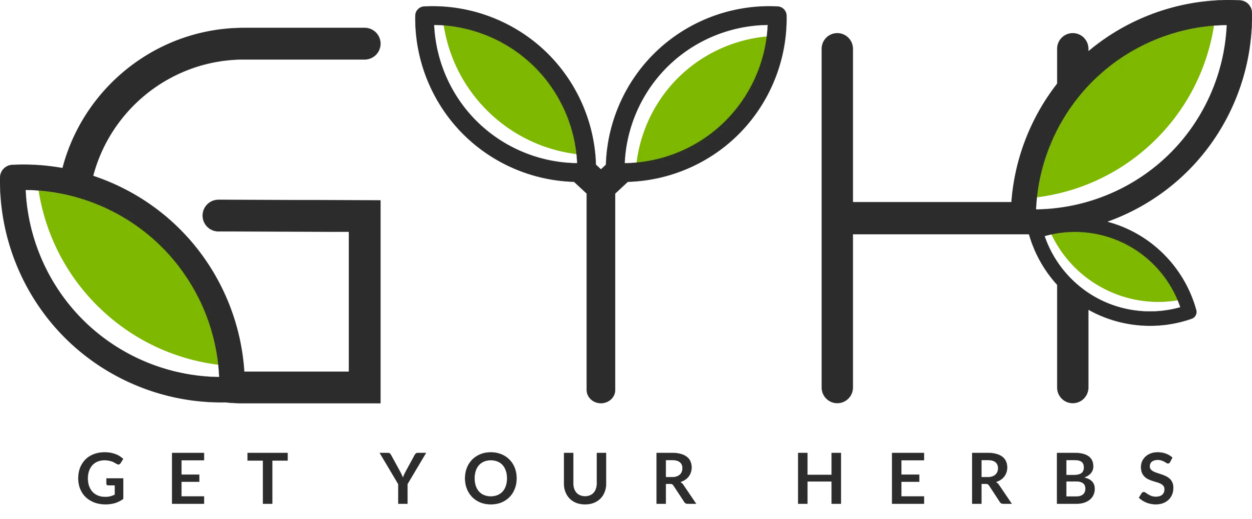 Logo for Get Your Herbs, featuring the letters G, Y, and H stylized with green leaves.